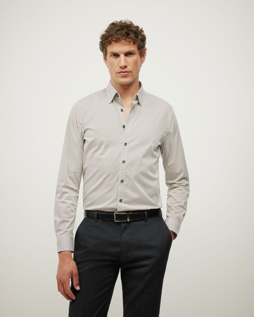 Everett Herringbone Printed Long Sleeve Shirt, Fawn, hi-res